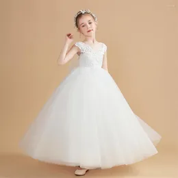 Kız Elbiseler Kızlar Fildişi Aplikler Düğün Pageant Gowns için Prenses Komünyon Çocukların Zarif Elbise Robe De Princesse Fille