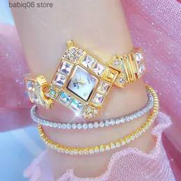 기타 시계 BS BEE 자매 골드 여자 골드 시계 패션 크리스탈 쿼츠 라인 스톤 여성 소규모 2022 여성용 손목 T230905