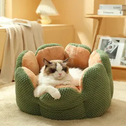 kennels pens Cat Bed Petal-shaped Dog Beds Kennel Winter Warm Kitten House Soft Plush Round Basket Fluffy Puppy Cushion Mat Pet Suppiles 230831