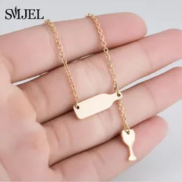 Anhänger Halsketten SMJEL Flasche Wein Tasse Frauen Edelstahl Lariat Y Stil Pullover Lange Kette Zubehör Schmuck