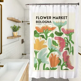 シャワーカーテン新鮮なカラフルなフローラルシャワーカーテン防水布シンプルな花植物アートペインティングバスルームシャワーカーテンセット装飾230831