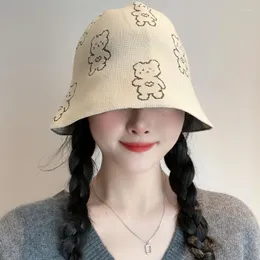 Berets Women Autumn Winter Korean Version Bear Pattern Soft Bucket Hat Knitted Warm Basin Japanese
