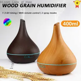Humidifiers 400ml Aroma Essential Oil Diffuser Ultrasonic Air Humidifier With Wood Grain Electric LED Lights Xiomi Aroma Diffuser For Home Q230901