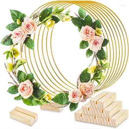 Dekorativa blommor Metallkrans Guldcirkel Hoop Träbaskorthållare bröllopsfest bordsdekoration Diy Garland rundtrådar