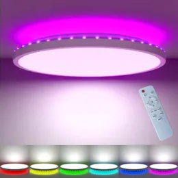 24W LED天井照明RGB CCTフラッシュマウント天井ランプリモートコントロール調光型ウルトラシンダウンライトウルトラシンパネル装飾
