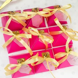 Gift Wrap 20pcs/lot Rose Red Color Triangular Style Box Wedding Gifts For Guests Favors Candy Decoration