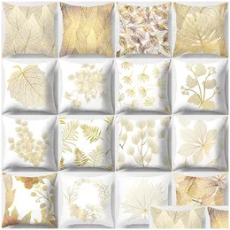 Pillow Case Nordic Style Gold Leaf Sofas Cushion Er Peach Skin Plush Sofa Pillowcase Home Decoration T9I001972 Drop Delivery Garden Dho4R