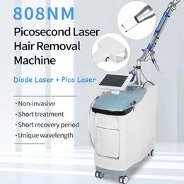 2 em 1 Picosecond Laser Rejuvenescimento da pele Nd Yag Q-switch 1064nm 755nm 532nm Pico Laser Age Spot Pigment Tattoo Remove 808 Diode Laser Hair Removal Machine