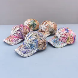 Bollmössor Fashion Women Multicolor Printing Baseball Cap Bling Pearl Decoration Casual justerbar utomhus sommarhattar 230831