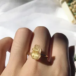 クラスターリング天然ゴールドrutilated Quartzpixiu Ring Feng Shui Amulet Wealth Lucky Open調整可能な仏教の宝石の贈り物