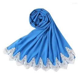 Roupas étnicas 70 175cm Europa e Estados Unidos Pearl Chiffon Scarf Malásia Moda Costura Renda