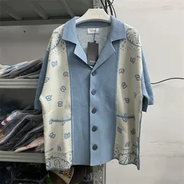 Suéter dos homens Camisa Curta Rhude Caju Flor Jacqurd Cardigan Sweater Homens Mulheres Clássico Patchwork Floral Casual 1 Knitt 230831