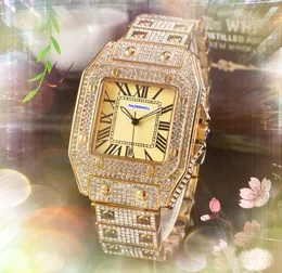 아이스 아웃 힙합 여자 남자 커플 시계 다이아몬드 링 케이스 시계 슈퍼 스퀘어 로마 탱크 다이얼 쿼츠 운동 자동 날짜 도매 가격 선물 손목 시계