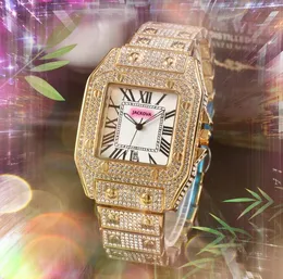 Square Roman Dial Tank Series Watch Kobieta Montre de Luxe ruch kwarcowy ze stali nierdzewnej Full Diamonds Pierścień Pierścień zegarowy Rose złoto srebrne zegarki Bransoletka