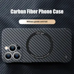 Karbon Fiber Doku Cilt Telefon Kılıfları Magsafe için Manyetik İPhone 15 14 13 12 11 Pro Max Mat Sert Şok geçirmez Kapak