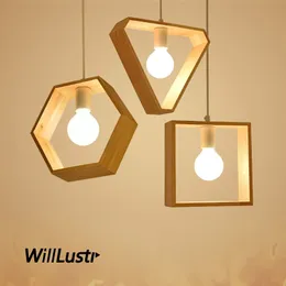 Lampe à Suspension géométrique créative Suspension en bois massif hôtel café Bar salle à manger boutique lustre de plafond suspendu en bois
