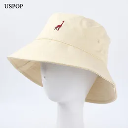 Wide Brim Hats Bucket Hats USPOP Spring Summer Fashion Casual Bucket Hats Women Cute Giraffe Anymal Embroidered Bucket Hat Casual Cotton Flat Sun Hats 230831