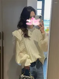 Women's Sweaters Hsa Spring Ruffles Sweater 2023 Fashion Flare Long Sleeve Knitted Pullovers Woman Solid Round Neck Jumper Femme