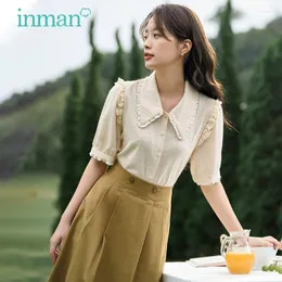 Damenblusen INMAN Damenhemden 2023 Frühling Kurzarm Puppenkragen Lose Bluse Jacquard Textur Stoff Französischer Stil Elegante Tops