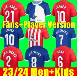 Atletico 23 24 Madrids Soccer Jerseys Griezmann 120th Anniversary 2023 2024 M.Llorente Koke Saul Lemar Football Shirt Men Kids Kits Sets