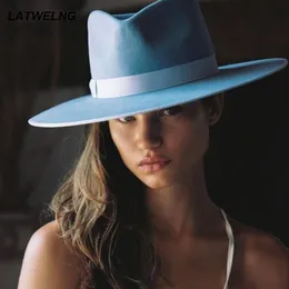 Cappelli a tesa larga Secchio Designer di lusso Cappello Fedora di marca per le donne Chiesa Signore Eelegante lana invernale Rosa Matrimonio all'ingrosso 230831