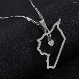 Colares de pingente de aço inoxidável mapa da Síria contorno sírios coração cadeia jóias