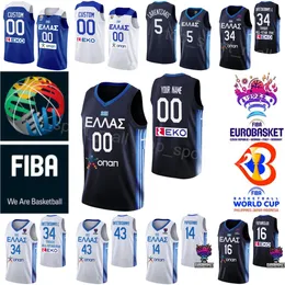 Printed Basketball Greece 1 Nikos Rogkavopoulos Jersey 2023 World Cup 5 GIANNOULIS LARENTZAKIS 3 MICHAIL LOUNTZIS 13 LEFTERIS BOCHORIDIS 21