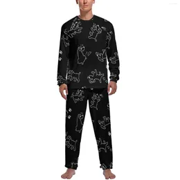Mäns sömnkläder hund älskar ben pyjamas långärmare tryck djur 2 bit natt set höst man mönster retro nattkläder