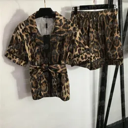 Leopard Print Shirts Shorts Casual Suits Sleepwear For Women Lace Up Shirt Elastic Midje Casual Short Pants 2st Sets2812