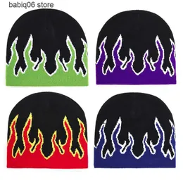 Beanie/Skull Caps Winter Outdoor Warm Needle Knitted Cap Flame Pattern Wool Hat Street Skull Hat Anti -cold Cotton Hat Hip-Hop Bonnet Caps T230731