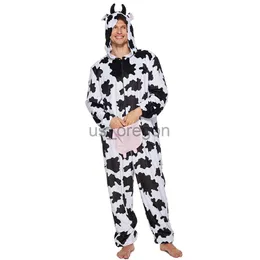 家庭用衣類Eraspooky Aduld Cows Pajamas womensies Hooded Men Full Body Sleepwear Animal Kigurumi Carnival Christmas Costume X0902