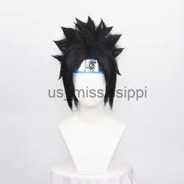 Peruki cosplay ccutoo syntetyczne czarne krótkie peruki Uchiha sasuke cosplay peruki dla mężczyzn odporność na ciepło z błękitną peruką na nakrycia głowy x0901