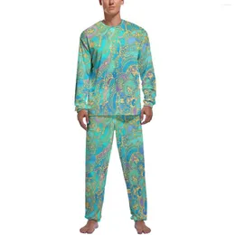 Men's Sleepwear Metallic Gold Retro Pajamas Long-Sleeve Boho Mandalas 2 Piece Aesthetic Set Spring Man Design Cool Home Suit