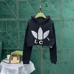 Tasarımcı Kadın Kapüşonlu Kapşonlu Hoodie Moda Pre -Veffact Mektupları Tide Flock Baskı Çatışma Renk Kısa Mahsul Pamuk Uzun Kollu Hoodie Womancsxo