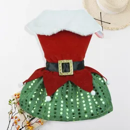 Dog Apparel Holiday-themed Pet Clothing Festive Santa Claus Dress Up Skirt Sparkling Sequin Hem Comfortable Clothes For Christmas