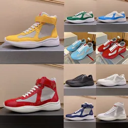 En Kalite Lüks Amerika Kupası Yumuşak Kauçuk Kumaş Sneaker Tasarımcı Erkek Ayakkabılar Patent Deri Düz Eğitmenler Düşük Üst Sabahlar Mesh America Erkek Sporlar 38-46