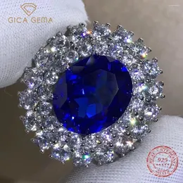 Anelli a grappolo Gica Gema Reale 925 Sterling Silver Ovale 5CT Zaffiro Creato Moissanite Anello anniversario per le donne Regali eleganti Goccia