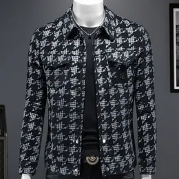 Men's Jackets 2023 Trend Slim Lapel Long Sleeve Jacket Fall Houndstooth Buttons Decorative Men High Quality Casual Coat 230831