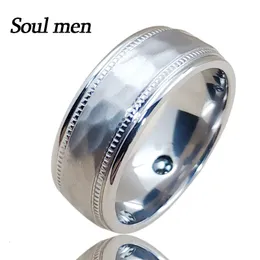 Wedding Rings 8mm Pure Rings for Men Women with Healthy Germanium Stone Inlay Matte Hammer Finished Fashion Design Full Size 230831