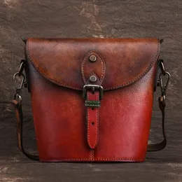 Evening Bags High Quality Women Natural Skin Cross Body Messenger Bucket Bag Fashion Brush Color Vintage Genuine Leather Single Shoulder 230831