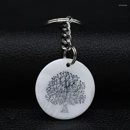 Keychains Fashion Tree Of Life Shell Stainless Steel Key Chains Women Silver Color Pendant Jewelry Llaveros Para Mujer K77739S07