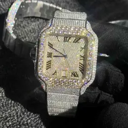 ZJGT Rose Gold Mixed Sier Large Diamond Roman Numerals Luxury MISS Square Mechanical Mens Icing Watch Cubic Zirconia WatchONMTBTPH18HT