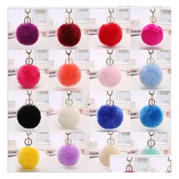 Keychains Lanyards Lovely 8cm Rabbit Päls Boll Plush Key Chain Round Fluffy Toy Keychain Hairy Car Ring Bag Pendant C041 Drop Delivery Dhbyz