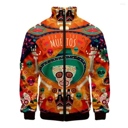 Felpe con cappuccio da uomo Day Of The Dead Sugar Skull 3D Giacca da baseball da uomo Bomber Harajuku Felpa con cappuccio Hip Hop Felpa con cerniera con colletto alla coreana casual