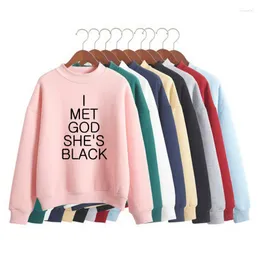 Women's Hoodies I MET GOD SHE'S BLACK Print Woman Sweatshirt Korean O-neck Knitted Pullovers Thick Autumn Candy Color Loose Women Clothing