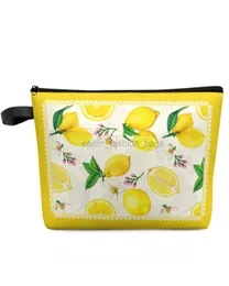 Totes Lemon Small Fresh Pastoral Style Big Printing Makeup Bag Cosmetic Bride Party Makeup Toalett Organiser Travel Case Caitlin_Fashion_ Väskor