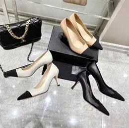 Dress Shoes Leather Women's High Heels Designer Fashion Pointy Dress Sexy Stiletto Party Sheepskin Work Quality Boat Laces Box