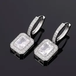 Elegant Women Earrings White Gold Plated Sparkling Square CZ Stone Earrings Hoops for Girls Women for Party Wedding Nice Gift