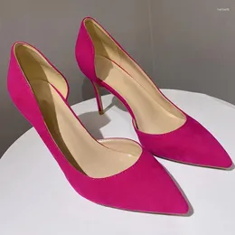 Dress Shoes Rose Pink Women Flock Pointy Toe High Heel Wedding Ladies Elegant Slip On Stiletto Pumps