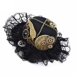 Cappelli a tesa larga Secchio Mini cappello a cilindro Steampunk retrò con ingranaggio Derby Bowler Lolita Fascinator Party per donna Donna 230831